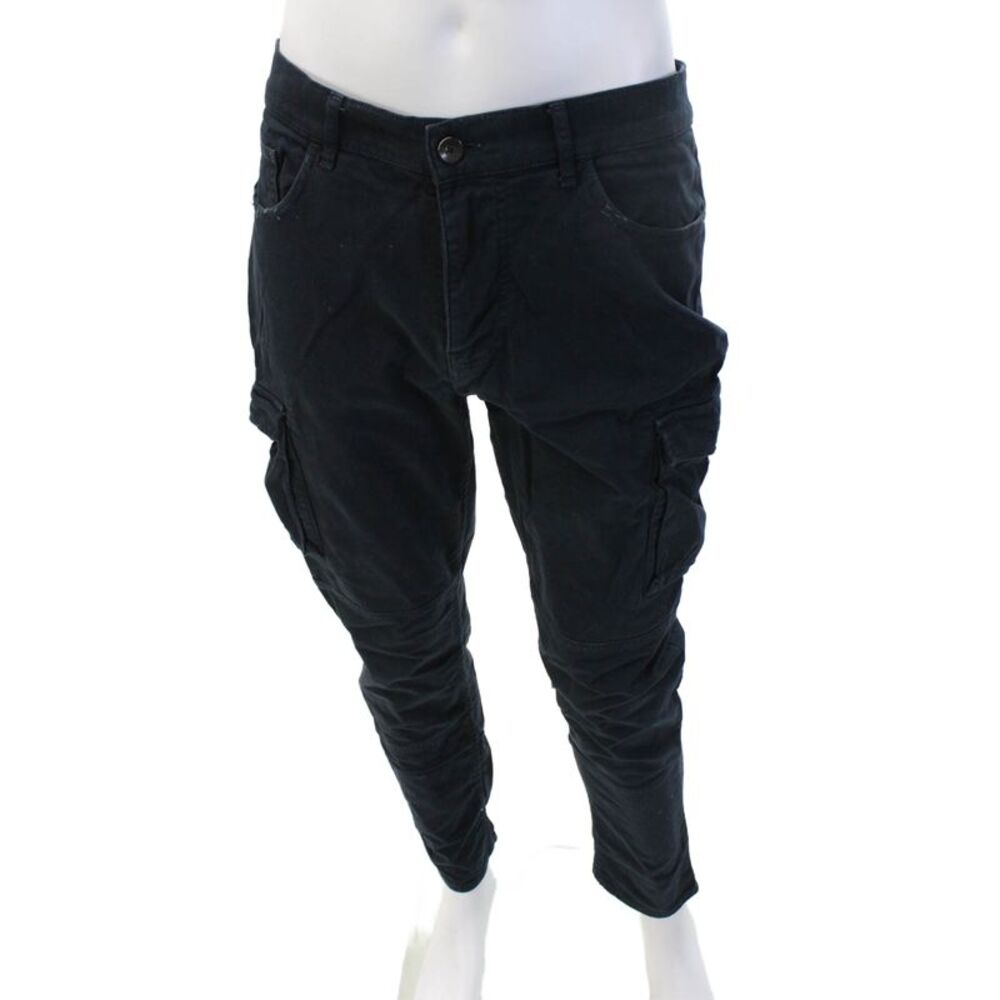 Designer Mens Cargo Pants Dark Blue Button 98%CO 2%EA Size L